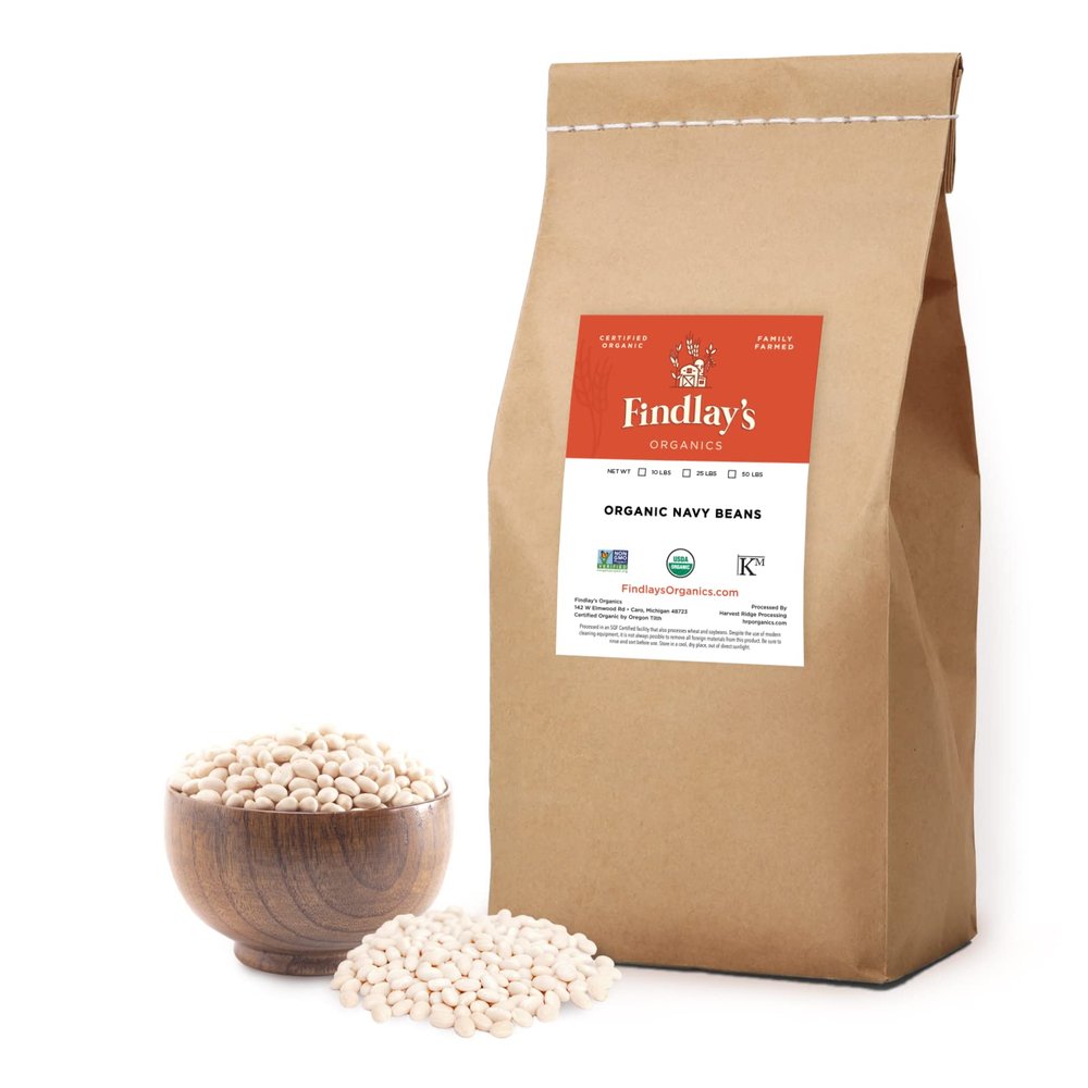 Bulk Navy Beans Organically Grown in Michigan, USDA Organic Certified, Non-GMO, Farmer Direct, Gluten Free, Vegan, Dry 50 Lbs Total // Findlay's Organics.