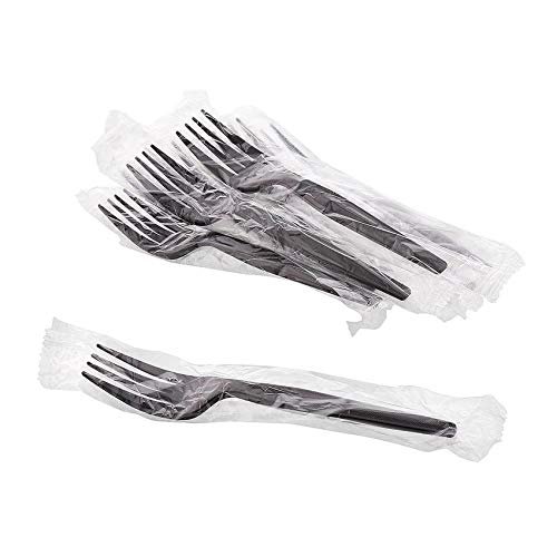 Individually Wrapped Heavy Weight Plastic Fork (Black Fork, 50)