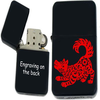 Chinese Zodiac Signs, Horoscope Symbols, Astrology Icons Collection s Infinity Black Matt Windproof Lighters! (Dog) - Christmas, Halloween & Valentines Day Gift