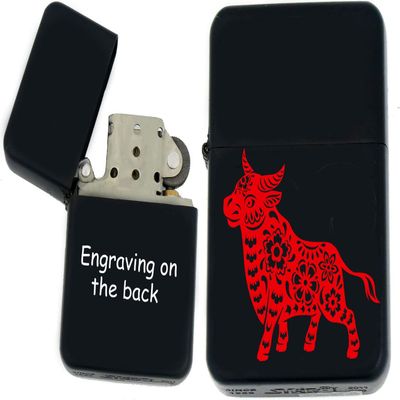 Chinese Zodiac Signs, Horoscope Symbols, Astrology Icons Collection s Infinity Black Matt Windproof Lighters! (Ox) - Christmas, Halloween & Valentines Day Gift