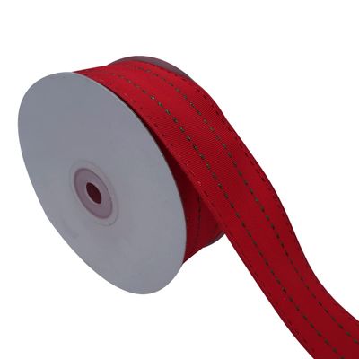 YASECO 38mm Red Grosgrain Ribbon with Green Line Wired Edge Ribbons for Christmas Decorations Gift Wrapping Decorate Lace (Color : 2041, Size : 5 Yards)