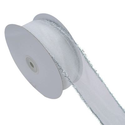 YASECO 38mm White Organza Sliver Edge Ribbon for Gift Wrapping Accessories Bows for Crafts Wedding Decoration Decorate Lace (Color : 1232, Size : 25 Yards)