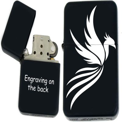 Personalized Windproof Phoenix Bird Black Matt Lighter - Laser Engraving (PH-7) - Christmas, Halloween & Valentines Day Gift