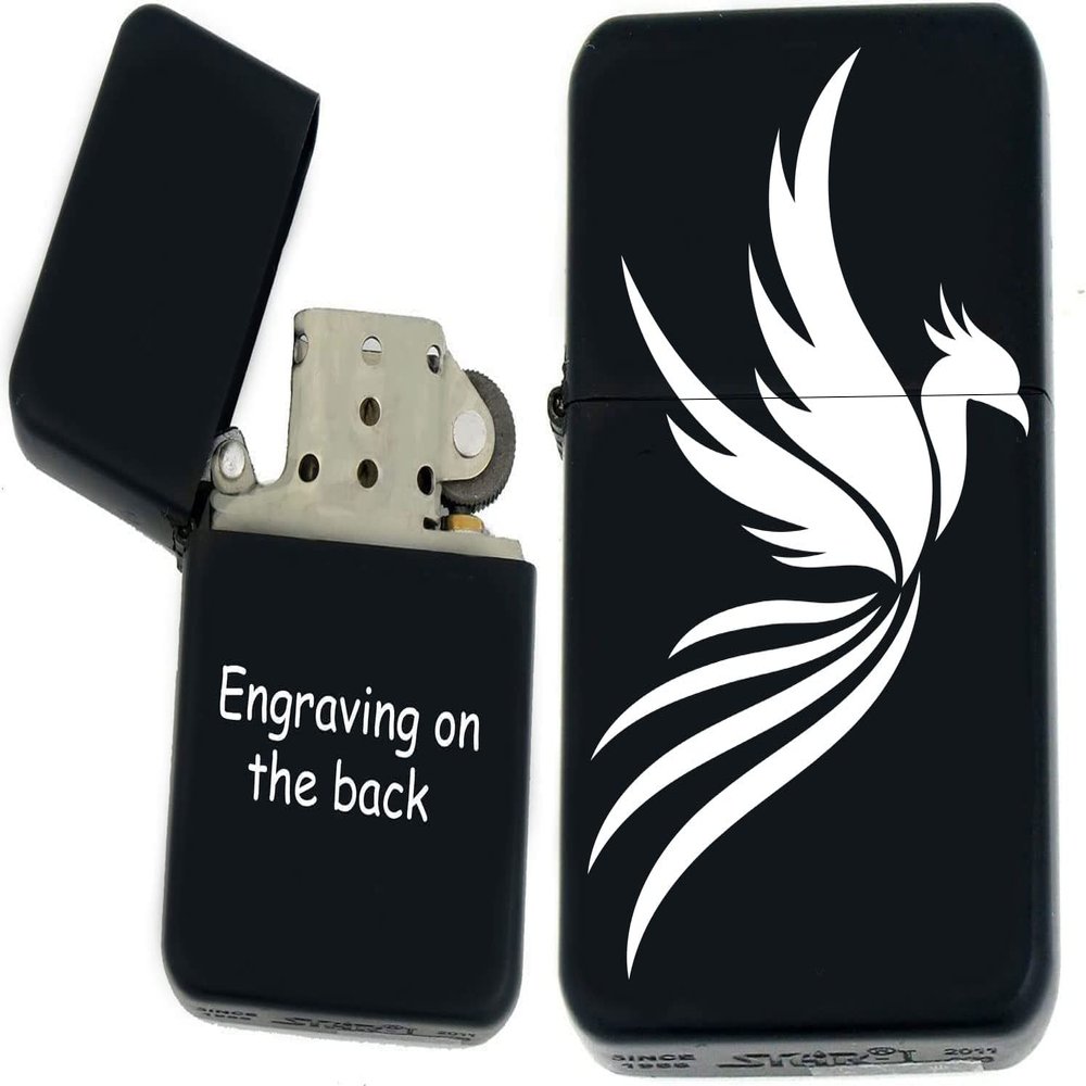 Personalized Windproof Phoenix Bird Black Matt Lighter - Laser Engraving (PH-7) - Christmas, Halloween & Valentines Day Gift