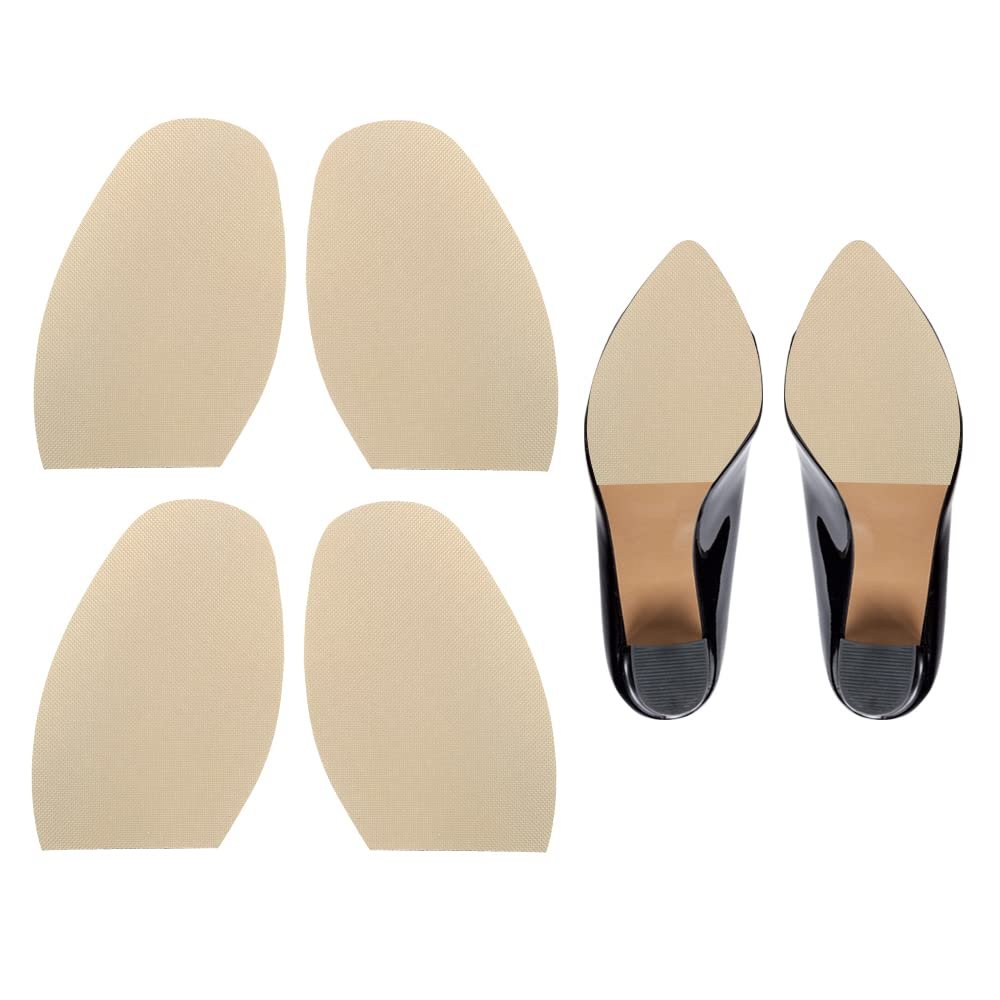 2 Pairs Shoe Front Sole Non Slip Pad, Heel Anti Skid Cushion, Rubber Grip Protector, Black Red Beige Shoe Bottom Half Sole (Beige)