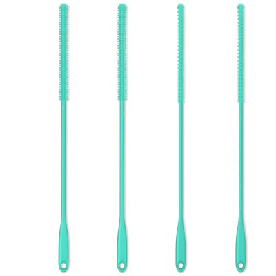 Purtribe Silicone Straw Brush 4 Pack - (2 Small, 2 Wide) - 10 Inches Reusable Straw Cleaner, Pipe Cleaners, Straw Cleaning Tool for Drinking Straws, Pipes, Tubes, Glass and Detailing (Teal)
