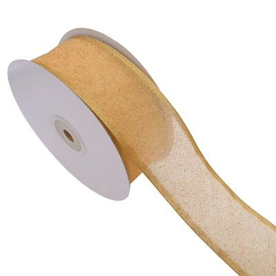 YASECO 38mm Gold Organza Sheer Ribbon for Christmas Decoration Gift Wrapping Bows for Crafts Decorate Lace (Color : 2237, Size : 5 Yards)