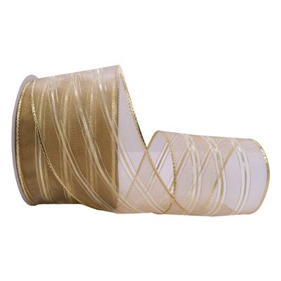 YASECO 63mm Organza Striped Glitter Wired Metallic Gold Ribbon for Gift Wrapping Accessories Bows for Crafts Decorate Lace (Color : 2085, Size : 25 Yards)