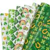 AnyDesign 12 Sheet St. Patrick's Day Wrapping Paper 6 Design Green Lucky Shamrock Rainbow Print Wrapping Paper Decorative Art Paper for Holiday Party Celebration, 19.7 x 27.6 Inch, Folded Flat view 1