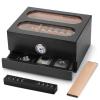COOL KNIGHT Cigar Humidor with Front Hygrometer, Humidifier and Accessory Drawers-Tempered Glass Top Cigar Humidor Box - Spanish Cedar Humidor-Desktop Humidor That can Hold 20-35 Cigars.(Black) view 1