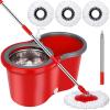 Spin Mop and Bucket Set, 360 Spin Mop and Bucket with Wringer Set and 3 Microfiber Mop Refills, Stainless Steel 61" Extended Handle Spinning Mop Bucket System for Floor Cleaning view 1