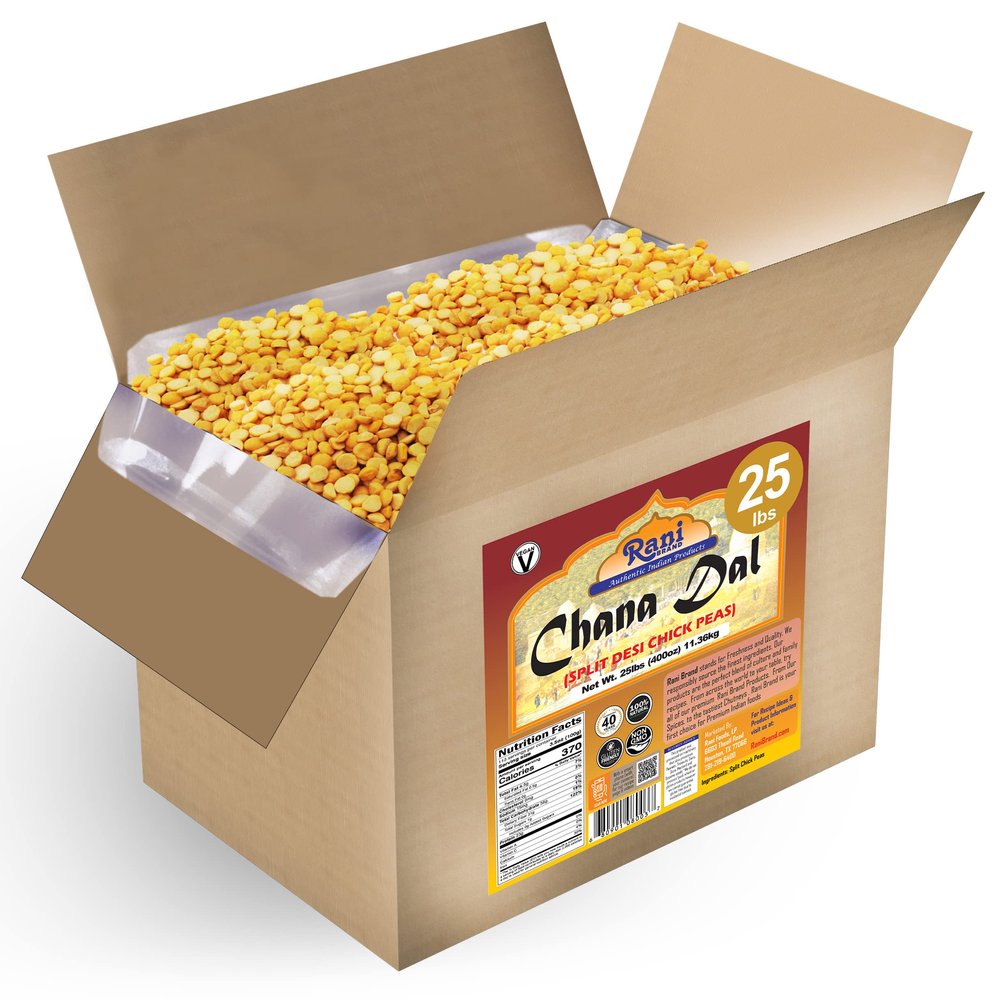 Rani Chana Dal (Split Desi Chickpeas without skin) 400oz (25lbs) 11.36kg Bulk Box ~ All Natural | Gluten Friendly | NON-GMO | Kosher | Vegan | Indian Origin