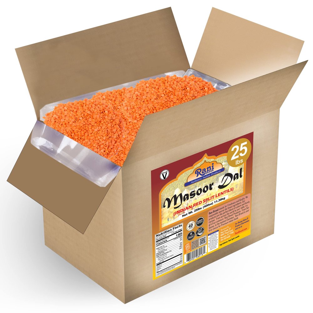 Rani Masoor Dal (Indian Red Lentils) Split Gram 400oz (25lbs) 11.36kg Bulk Box ~ All Natural | Gluten Friendly | NON-GMO | Kosher | Vegan | Indian Origin