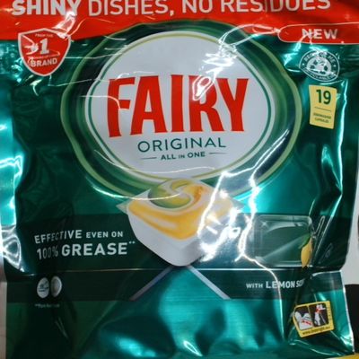 Fairy Original All-In-1 Dishwasher Tablets Lemon, 95 Tablets (5x19), Effective Even On Dried-On Grease