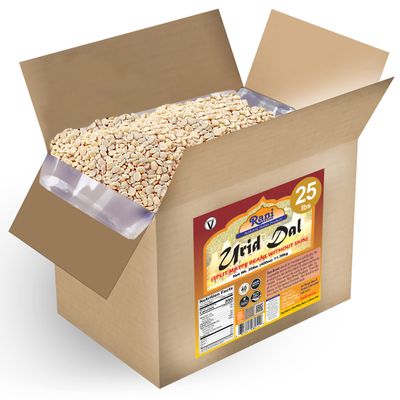 Rani Urid/Urad Dal (Split Matpe Beans Skinless) Indian Lentils 400oz (25lbs) 11.36kg Bulk Box ~ All Natural | Gluten Friendly | Non-GMO | Kosher | Vegan | Indian Origin