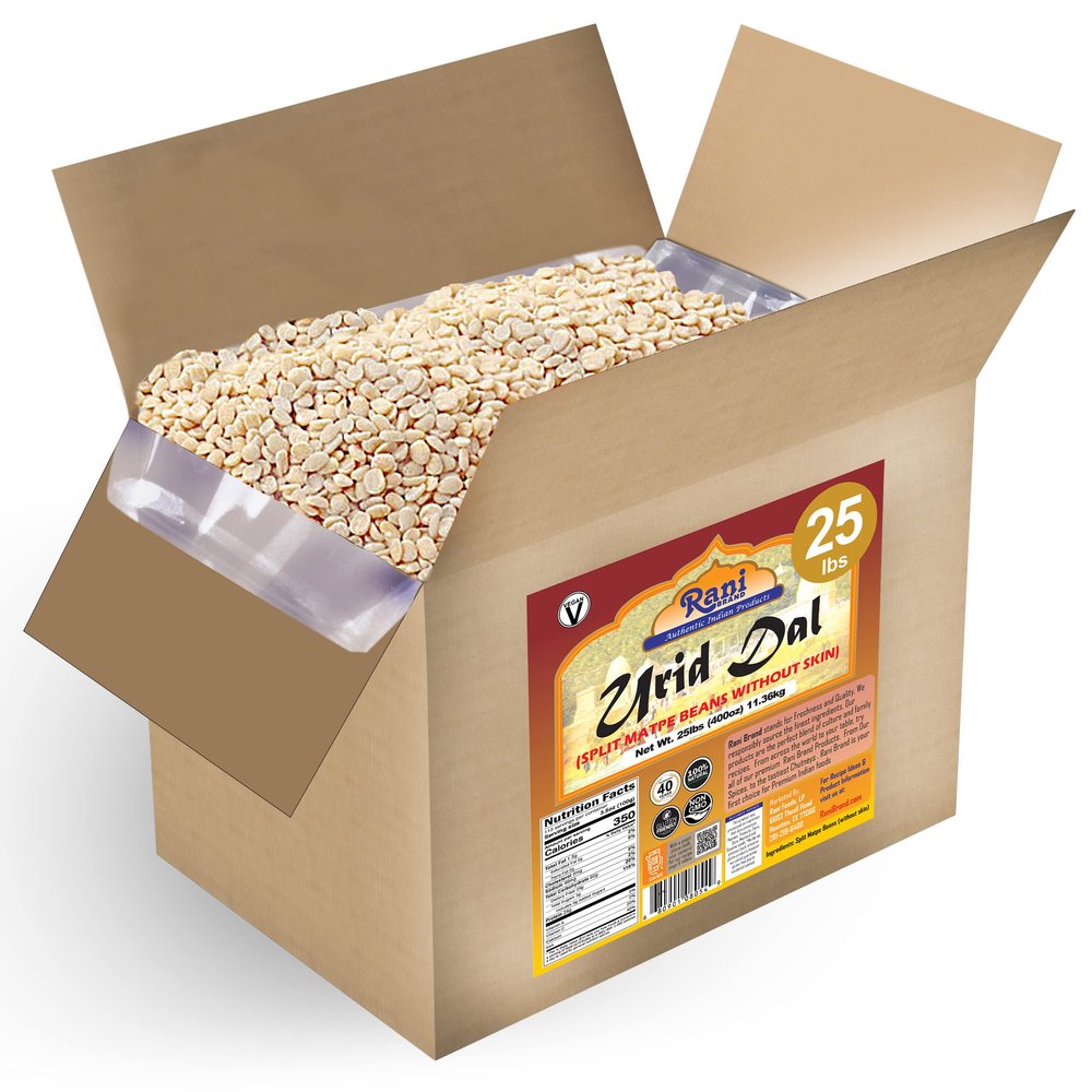 Rani Urid/Urad Dal (Split Matpe Beans Skinless) Indian Lentils 400oz (25lbs) 11.36kg Bulk Box ~ All Natural | Gluten Friendly | Non-GMO | Kosher | Vegan | Indian Origin