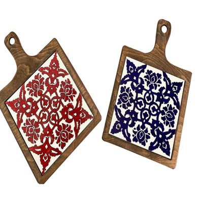 Cheese Serving Tray for Wine, Custom Charcuterie Platter with Tile, Personalized Chopping Block & Cutting Board, Anniversary Wooden Gift Her
