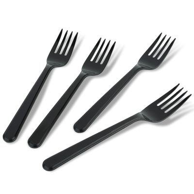 PlasticPro 200 Pack Heavy Weight Plastic Forks Black Disposable Forks Plastic Cutlery Set