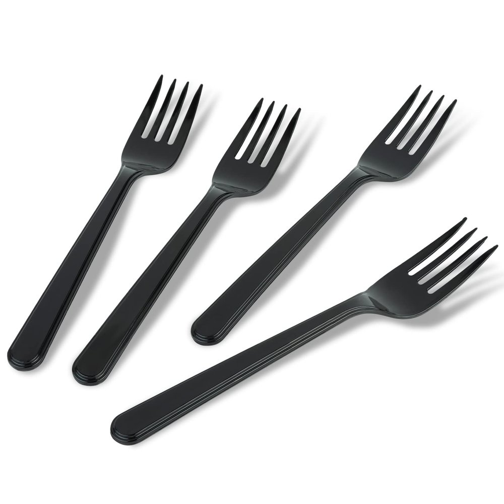PlasticPro 200 Pack Heavy Weight Plastic Forks Black Disposable Forks Plastic Cutlery Set