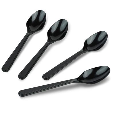 PlasticPro 100 Pack Heavy Weight Plastic Spoons Black Disposable Spoons Plastic Cutlery Set