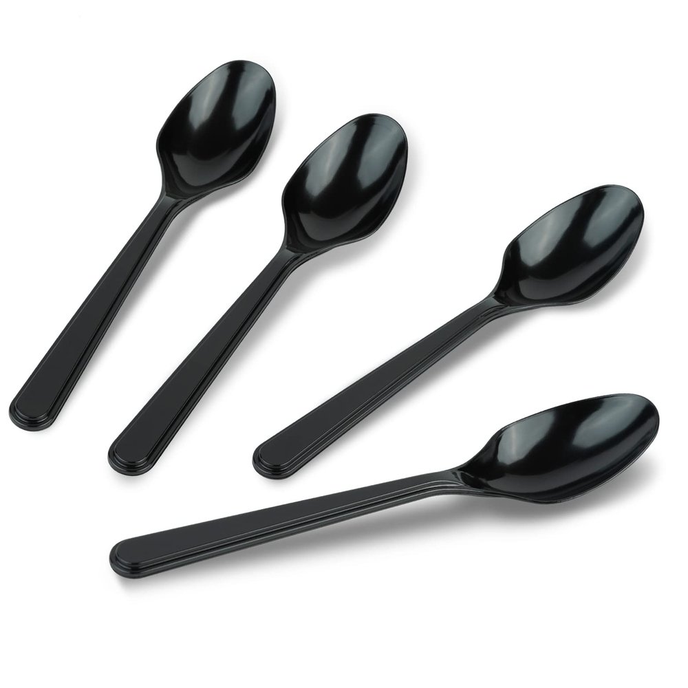 PlasticPro 50 Pack Heavy Weight Plastic Spoons Black Disposable Spoons Plastic Cutlery Set