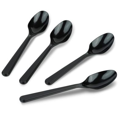 PlasticPro 300 Pack Heavy Weight Plastic Spoons Black Disposable Spoons Bulk Plastic Cutlery Set