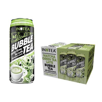 (Pack of 12) INOTEA Bubble Tea | Choose One from 5 Flavors: Brown Sugar, Taro, Honeydew, Banana, Matcha Latte | Ready to Drink in a Can (16.6oz/can) | Black Milk Tea with Boba (Matcha Latte)