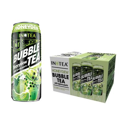 (Pack of 12) INOTEA Bubble Tea | Choose One from 5 Flavors: Brown Sugar, Taro, Honeydew, Banana, Matcha Latte | Ready to Drink in a Can (16.6oz/can) | Black Milk Tea with Boba (Honeydew)