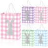 12 Pcs Easter Gift Bags with Handle Rabbit Shape Paper Bags with Window 9x7x4" Bunny Easter Treat Bags Buffalo Plaid Green Blue Purple Pink Goodie Bags Candy Bag for Kids Easter Party Gift Wrapping view 1