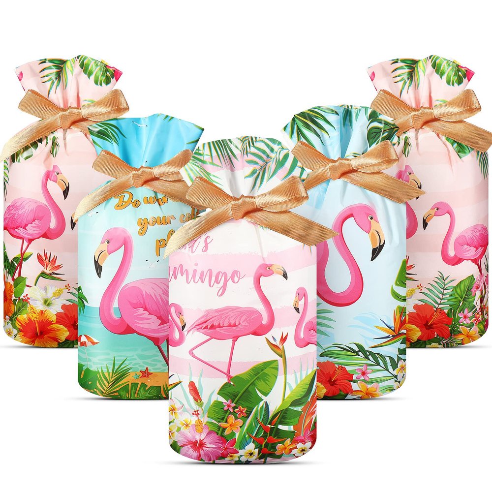 40 Pcs Flamingo Candy Bag Hawaiian Flamingo Treat Bags Tropical Pink Flamingos Candy Goodies Plastic Drawstring Gift Bag Summer Tropical Bag for Birthday Party Wrapping Snack Wedding Baby Shower