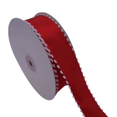 YASECO 38mm Red Satin Wired Edge Ribbon with White Floss Dots for Wedding Decor Gift Wrapping Bows for Crafts Decorate Lace (Color : 1082, Size : 25 Yards)