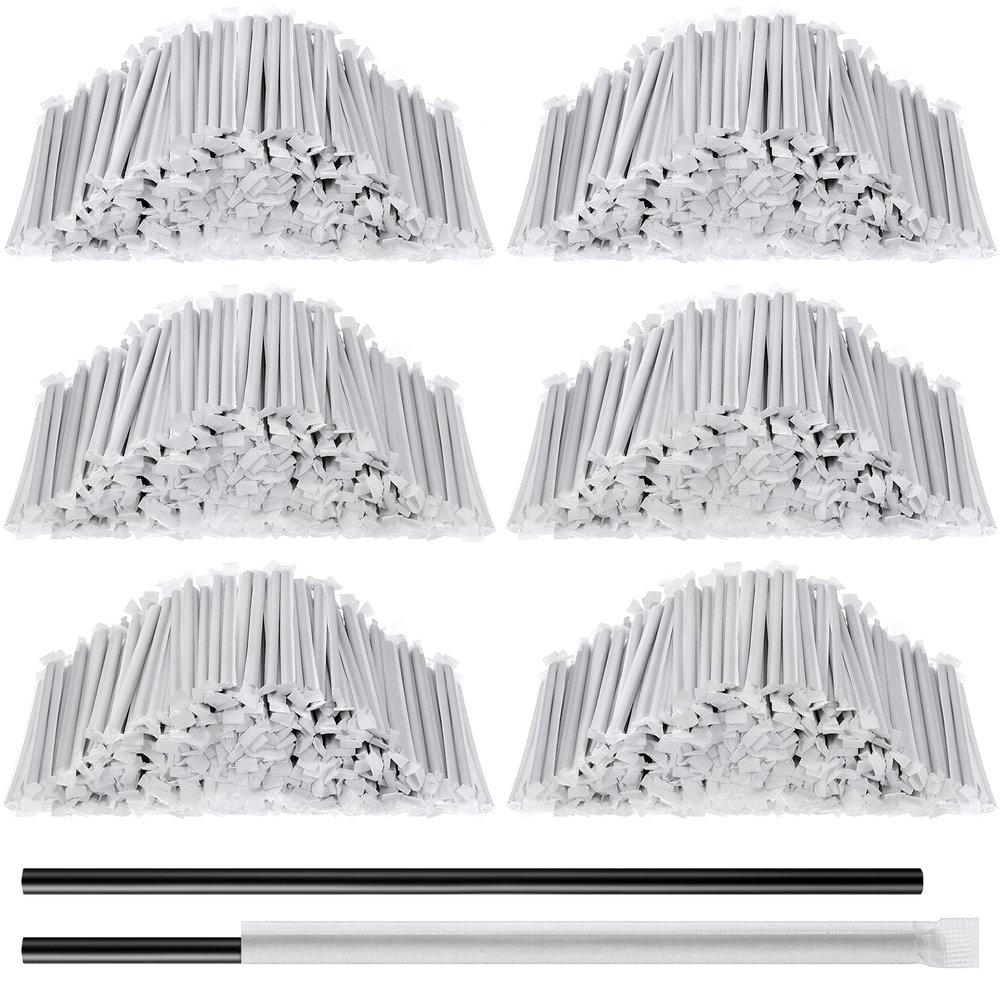 Hoolerry 2000 Pcs 8 Inch Plastic Straws Disposable Individually Wrapped Drinking Straight Long Straws, 0.24" Wide, for Hot and Cold Beverages (Black)