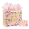 13" Large Happy Birthday Gift Bag with Card and Tissue Papers, Handles Floral Design for Women Girls Birthday Party (13" Pink) view 1