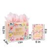 13" Large Happy Birthday Gift Bag with Card and Tissue Papers, Handles Floral Design for Women Girls Birthday Party (13" Pink) view 2