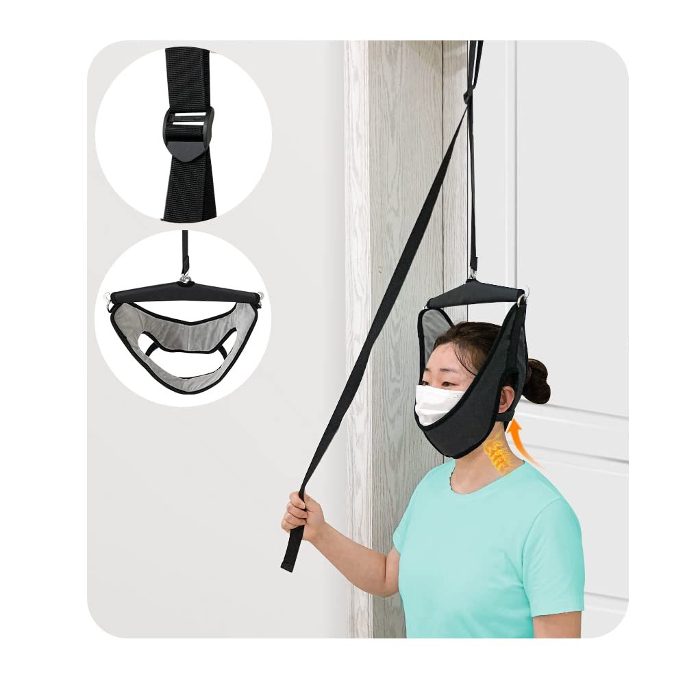 Cervical Neck Traction Device for Home Use Over The Door Hanger Unit Neck Stretcher Hammock for Pain Relief Spinal Decompression Devices Neck Sling Hanging Head Harness Physical Therapy for Men Women