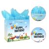 13" Large Watercolor Dinosaur Birthday Gift Bag for Boy Kids with Card and Tissue Papers (13" Blue) view 3