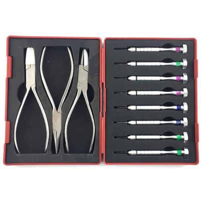 NICHOY Glasses Tool Pliers Repair Set,Stainless Steel Glasses Repair Tool Box,Optical Eyewear Screwdriver,3 Plier and 8 Screwdriver Set,Can Repair Computers,Watches(Color:,Size:a Set)