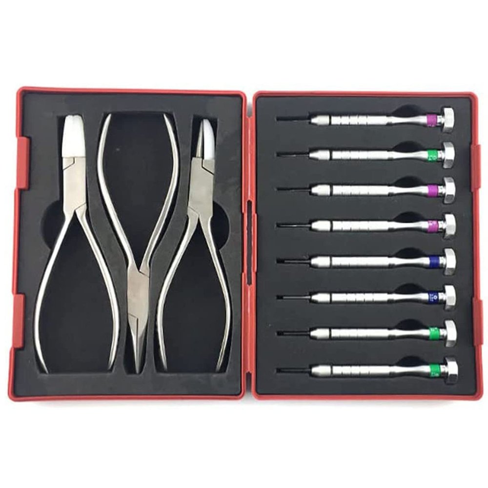 NICHOY Glasses Tool Pliers Repair Set,Stainless Steel Glasses Repair Tool Box,Optical Eyewear Screwdriver,3 Plier and 8 Screwdriver Set,Can Repair Computers,Watches(Color:,Size:a Set)