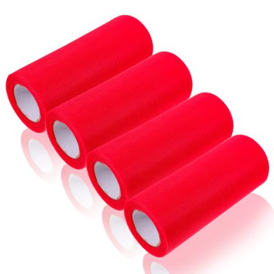VICASKY 4rolls Decorative Tulle Cuttable Multi-Function Ribbons for Weddings Parties Crafts and Wrapping Festive Mesh Ribbons for Elegant Decorations