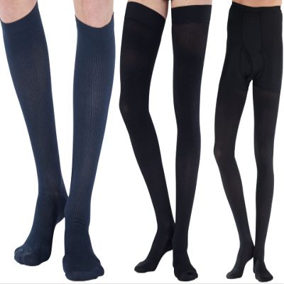 (3 Pairs) Made in USA - Circulating Dress Compression Socks 20-30mmHg for Men & Women - Knee Hi Firm Support Stockings for Nursing Travel Flight Work - Navy & Black & Black