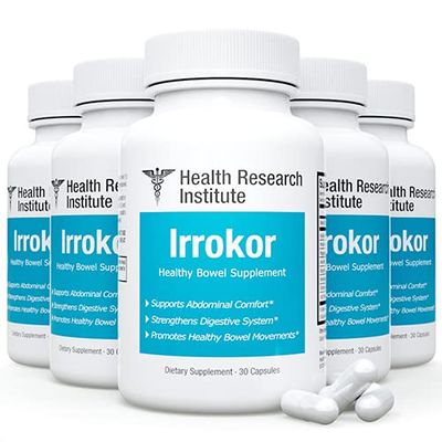 (5 Pack) Irrokor Healthy Bowel Support-Health Research Institute-150 Capsules-Improved Formula-Official Irrokor