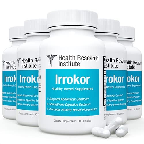 (5 Pack) Irrokor Healthy Bowel Support-Health Research Institute-150 Capsules-Improved Formula-Official Irrokor