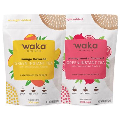Waka Instant Tea Mix - 2 Bag Bundle (4.5oz Each), Unsweetened Tea Powders - Mango & Pomegranate Flavored Green