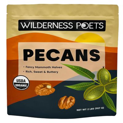 Wilderness Poets, Fancy Mammoth Pecan Halves - Organic, Raw, Large Halves, Sweet and Buttery. Bulk Size, No Salt, Shelled. (32 Ounce - 2 Pound)