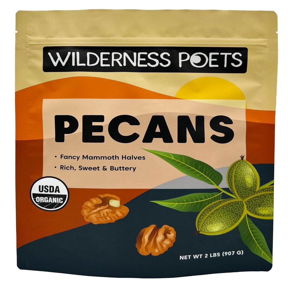 Wilderness Poets, Fancy Mammoth Pecan Halves - Organic, Raw, Large Halves, Sweet and Buttery. Bulk Size, No Salt, Shelled. (32 Ounce - 2 Pound)