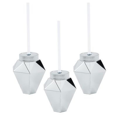 Fun Express Diamond Cups with Lids & Straws, 12 Pieces