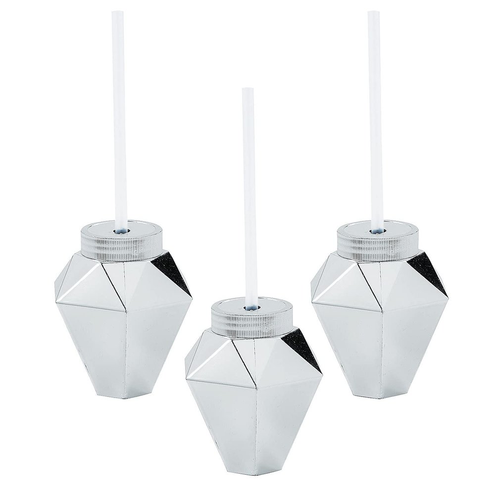 Fun Express Diamond Cups with Lids & Straws, 12 Pieces