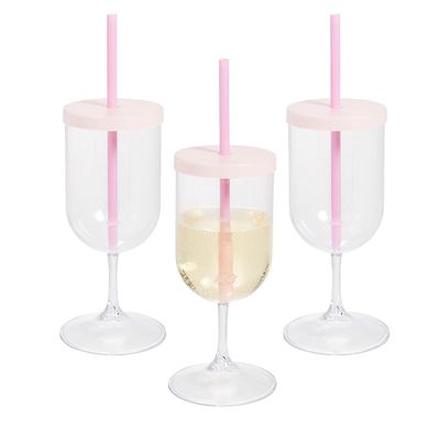 Fun Express Lidded Plastic Wine Glasses with Straws, 12 Pieces