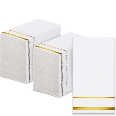 300 Pcs Disposable Guest Towels Guest Napkins Hand Towels for Wedding Graduation Bathroom Kitchen Party Dinners or Events (Gold,Stripe Pattern)