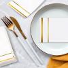 300 Pcs Disposable Guest Towels Guest Napkins Hand Towels for Wedding Graduation Bathroom Kitchen Party Dinners or Events (Gold,Stripe Pattern) view 4